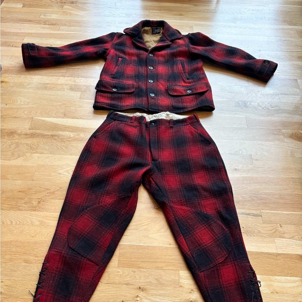 Vintage Drybak 2 Piece Red/Black Plaid Hunting Suit Wool